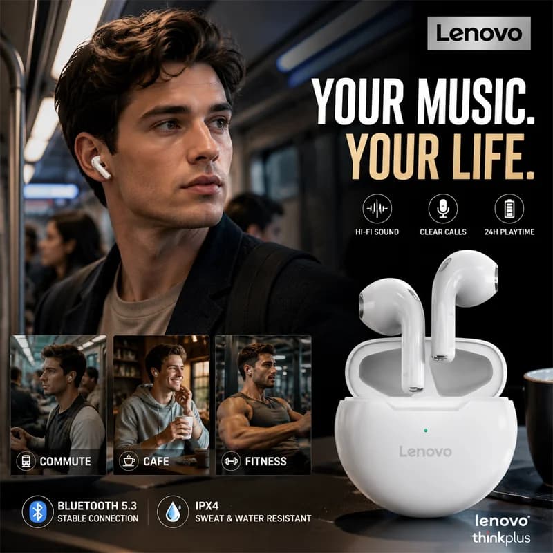Lenovo HT38 TWS Sport Earphones Wireless Bluetooth Headset HiFi Stereo Bass Fast Charging Case Sweatproof Running Earbuds Mini