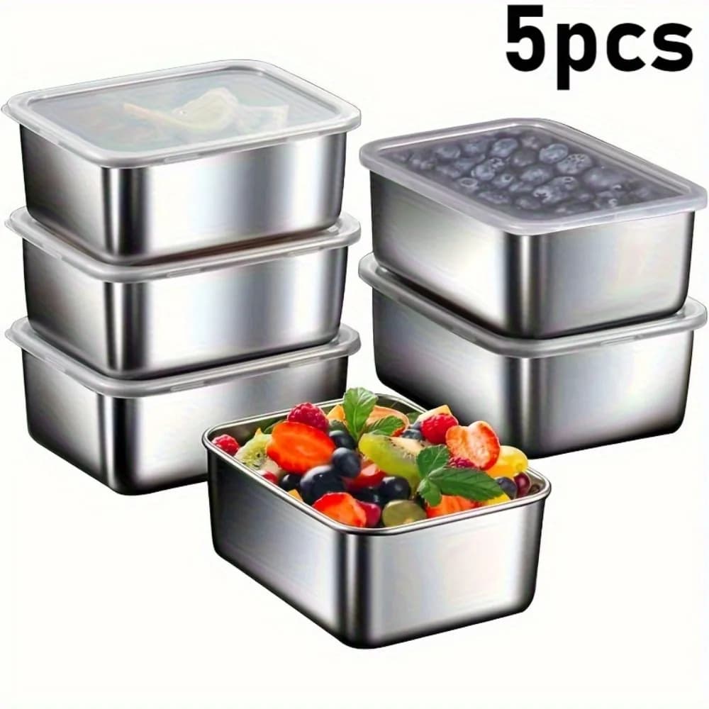 Set di contenitori per alimenti in acciaio inossidabile da 5 pezzi - Scatole per il pranzo ermetiche senza BPA per la preparazione dei pasti, campeggio e ufficio, lavabili in lavastoviglie