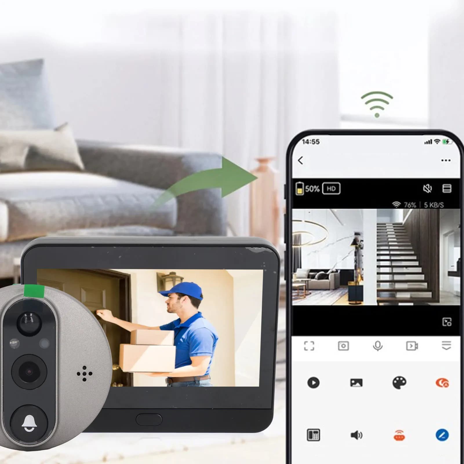 Spioncino Videocamera Spioncino Campanello WiFi 1080P Rilevazione movimento Display LCD da 4,3 pollici Spioncino digitale Videocitofono WiFi