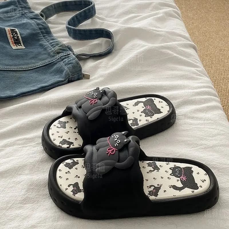 Print funny bear women's slippers summer indoor soft cartoon sandals outdoor non-slip comfortable men's free time shoes couple