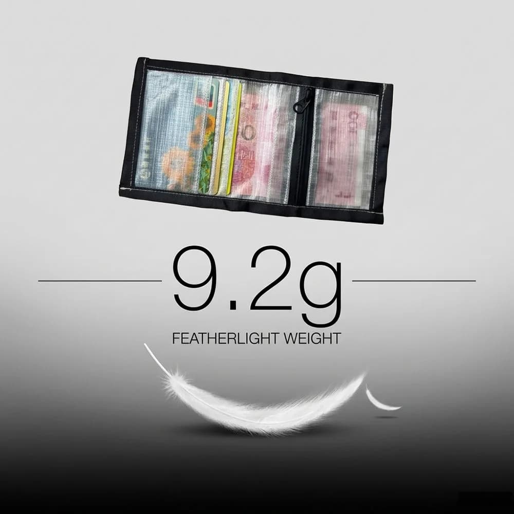 Portafoglio DCF Ultraleggero 9.2g per Escursionismo, Impermeabile, Porta Carte RFID, Tasca Portamonete Pieghevole 9.5x10.5cm, Attrezzatura Tattica EDC