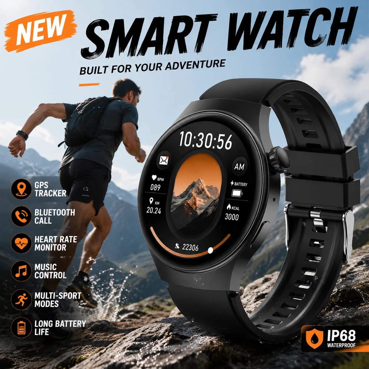 GPS Smart Watch for Men women 100+sports modes Bluetooth call IP68 waterproof heart rate monitoring smartwatch for ios android