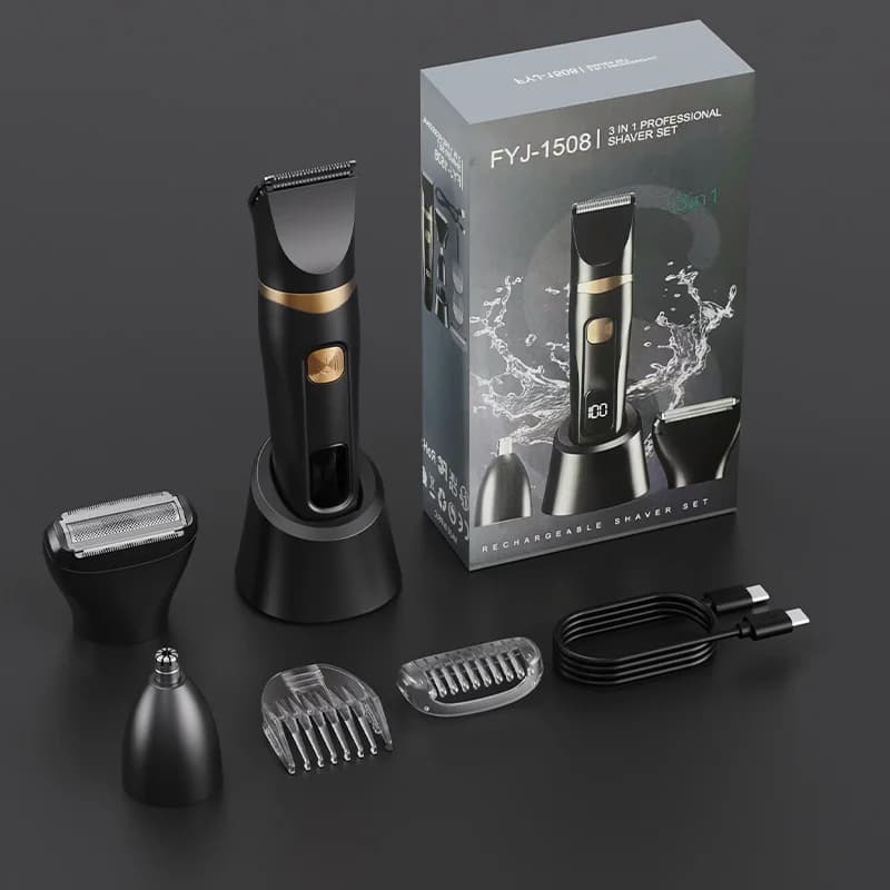 3-Piece Set Men's Electric Hair Clippers Facial Trimmer Short Beard Trimmer - Home Car Dual Use Precision Haircut Shaving Groomi