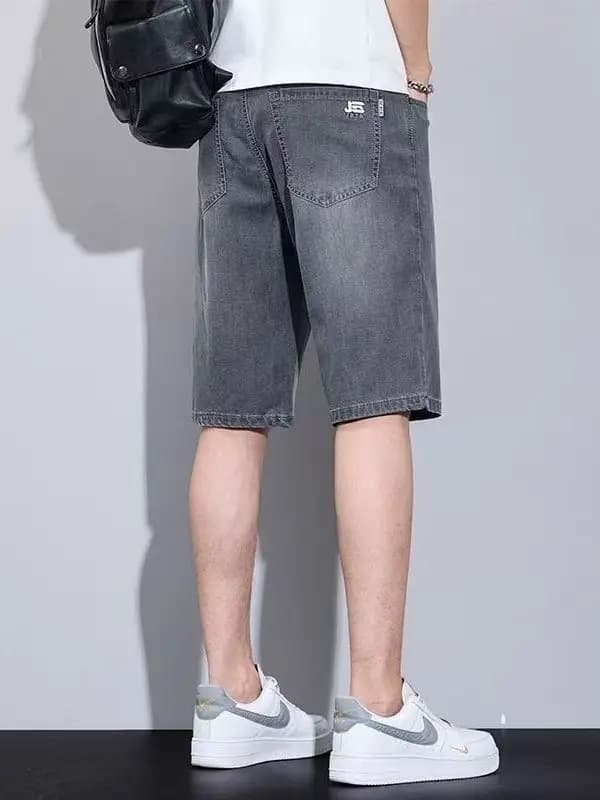 Pantaloncini in Jeans Ice Silk da Uomo Estivi Ultra-Sottili a Gamba Dritta Larghi in Lyocell Elastico a Cinque Quarti Vita Alta Business