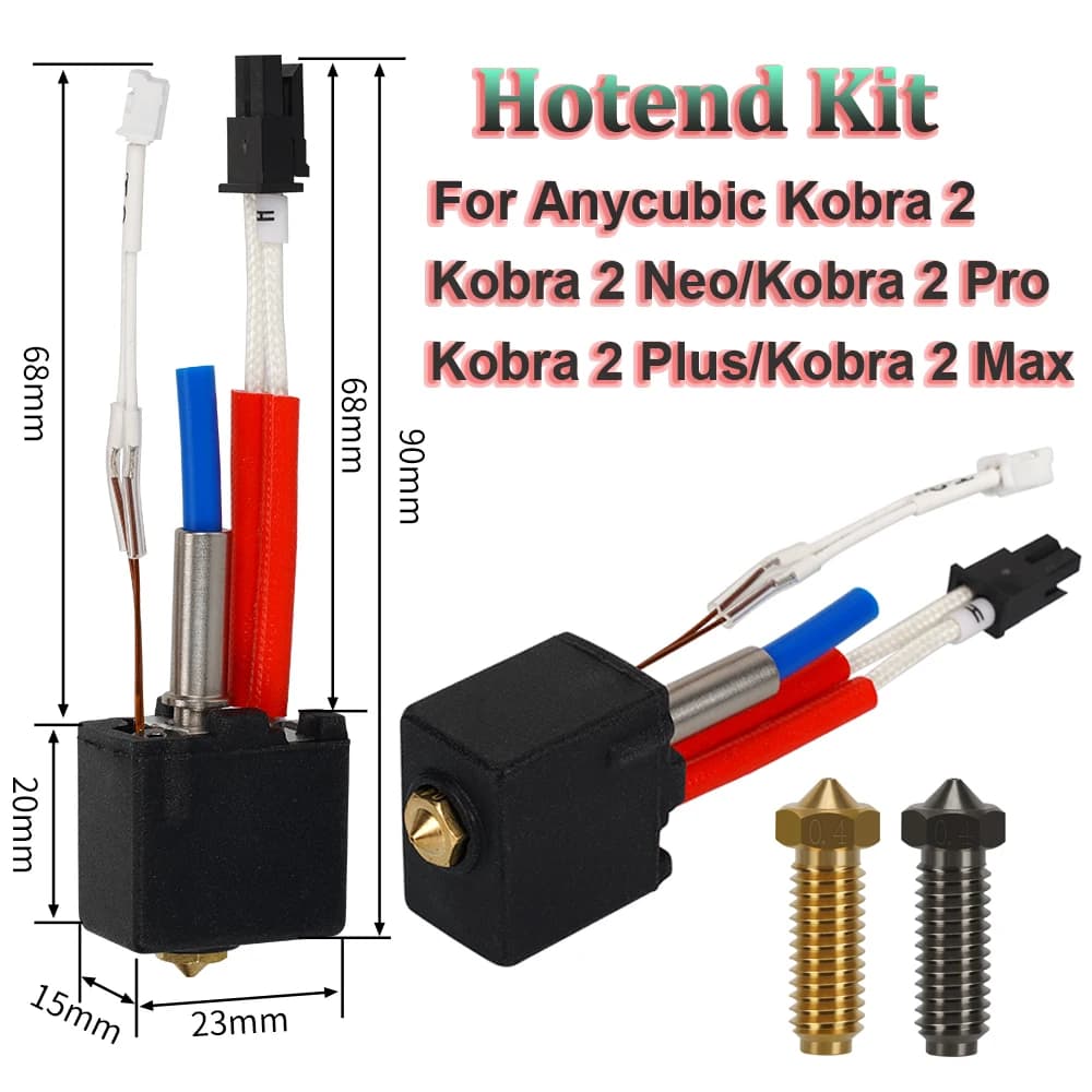 24V 60W Hotend Kit Per Anycubic Kobra 2 Kobra 2 Neo Pro Plus Max Stampante 3D Testina di Stampa J-testa Ottone Acciaio Duro Vulcano Ugello