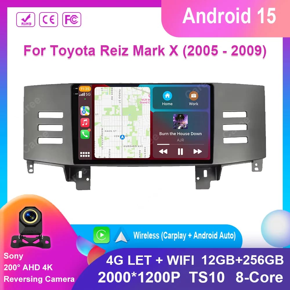 Android 15 For Toyota Reiz Mark X 2005 - 2009 Car Radio Video Player Multimedia Navigation Auto 5G Carplayer GPS 4G No 2din DVD