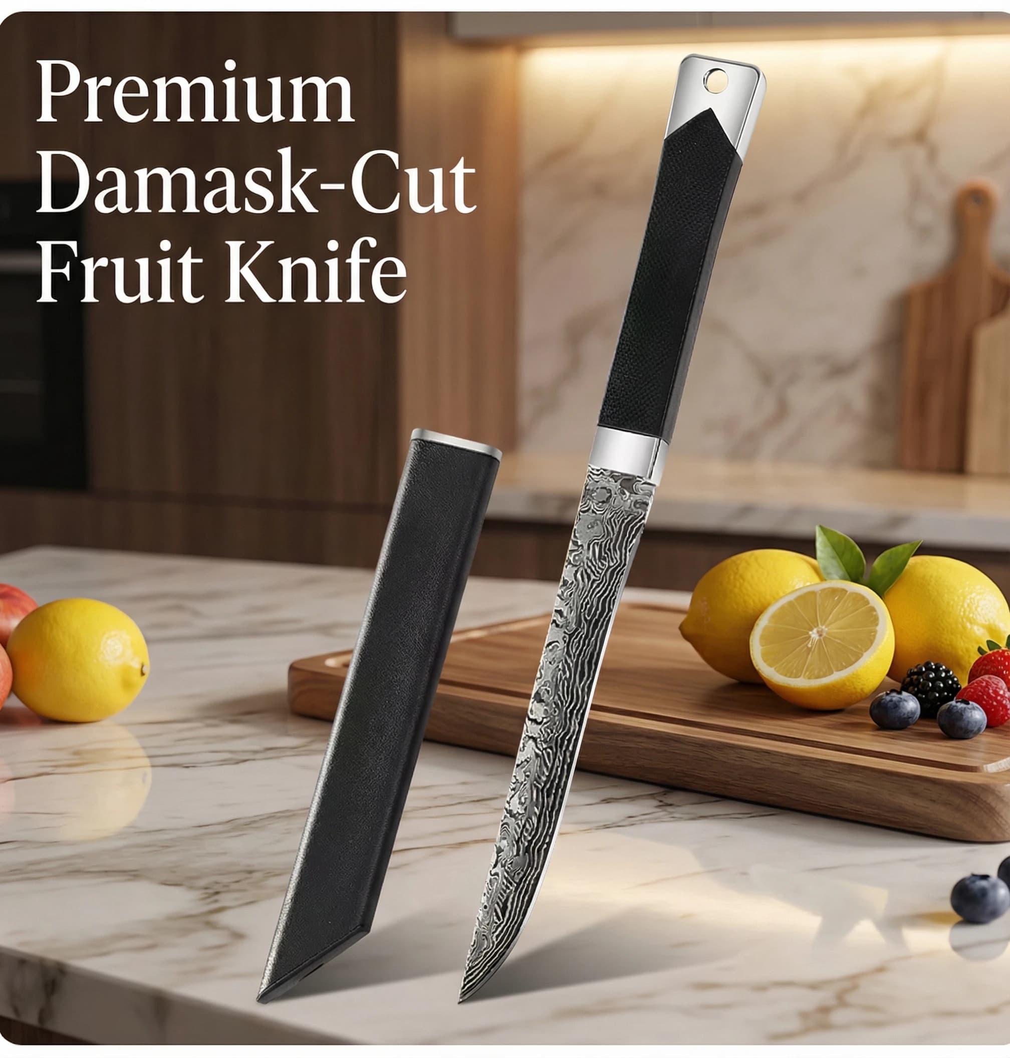 Coltello da Cucina Portatile Multifunzione Aggiornato in Acciaio Damascato di Alta Qualità – Pelapatate e Affettatrice per Frutta e Verdura – Set di Utensili da Cucina Ergonomici