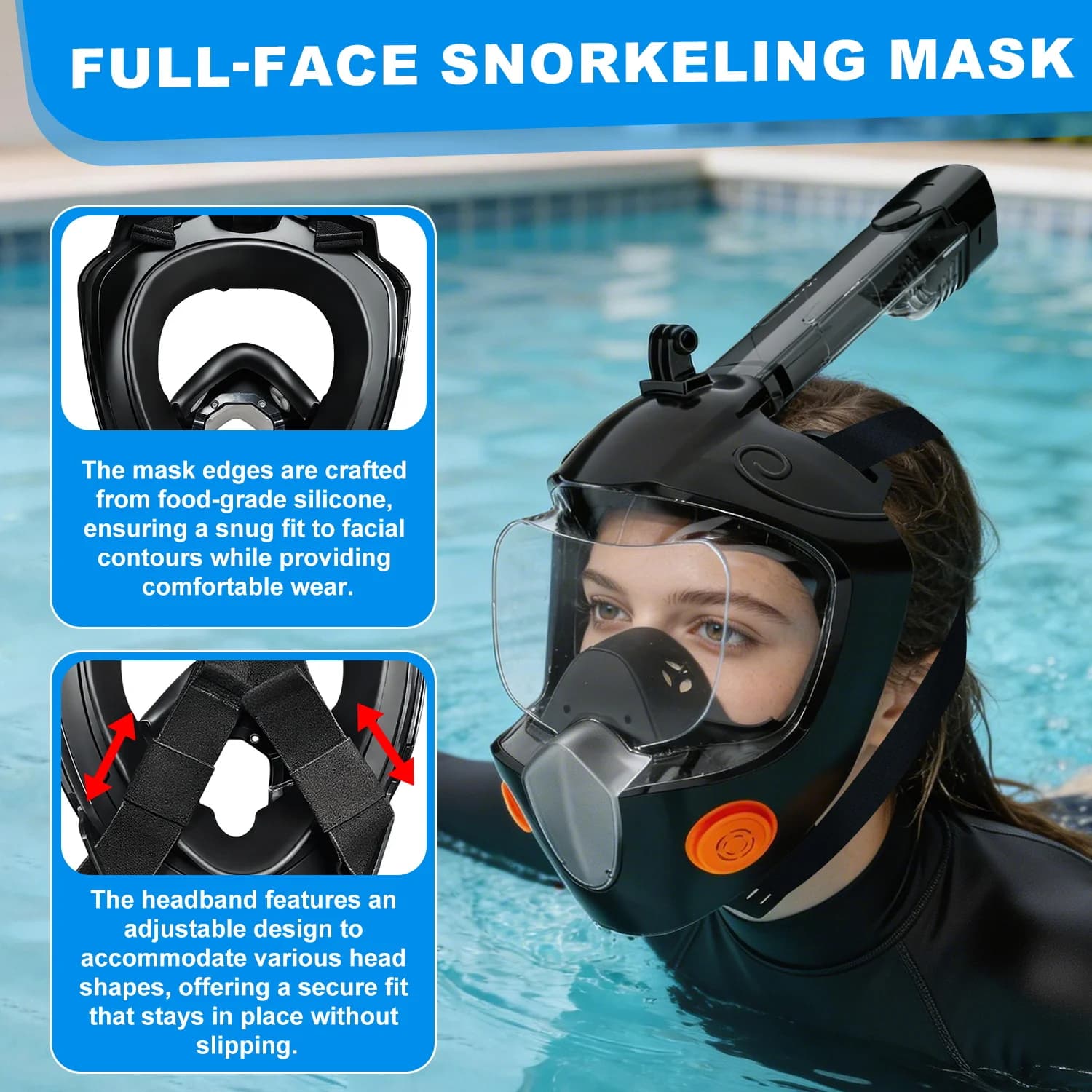 Full Face Snorkel Mask Dry Snorkel Panoramic Anti Fog Snorkeling Mask Waterproof Adult Teens Beach Essentials WaterSports Gear