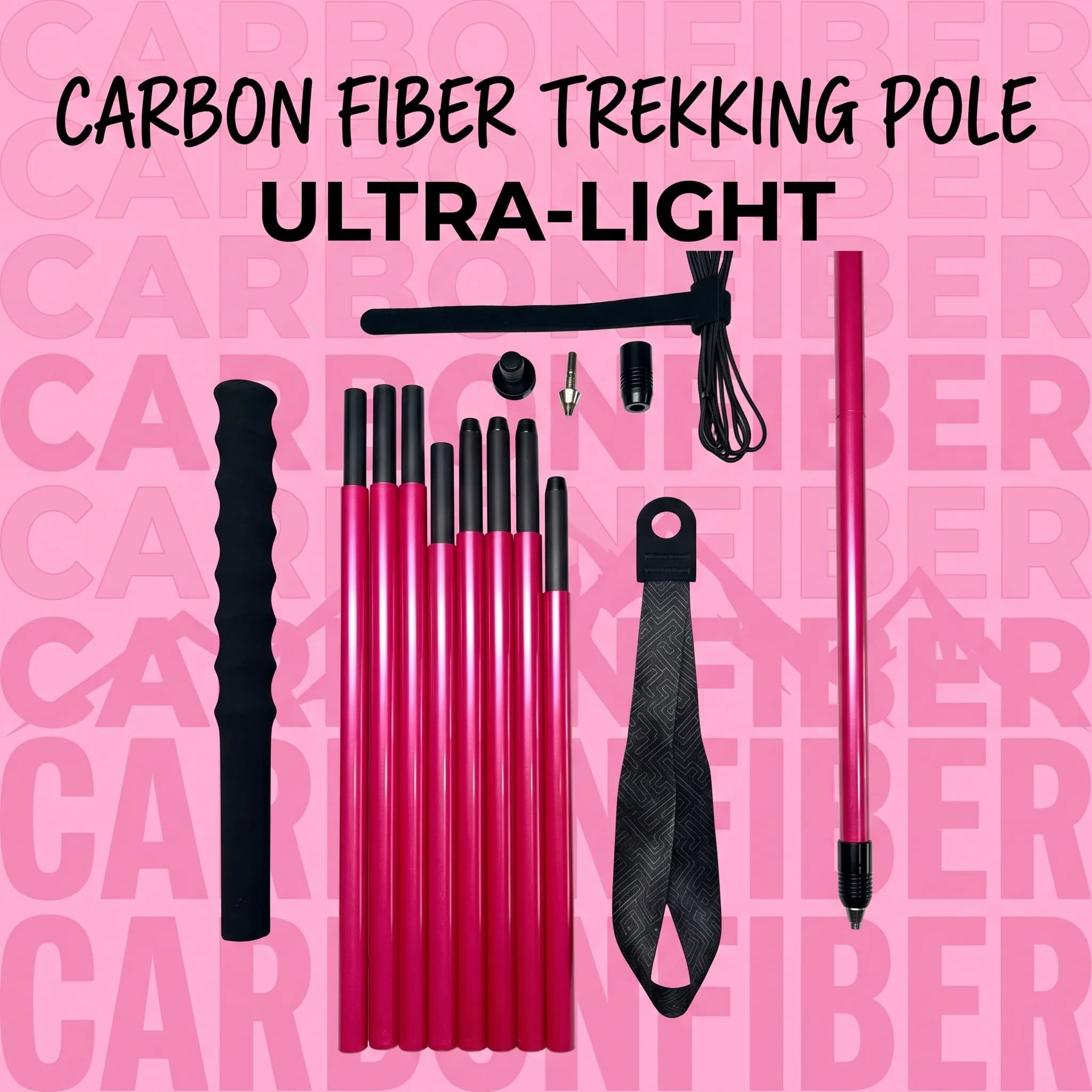 Ultralight Carbon Fiber Hiking Poles 2Pcs Foldable Trekking Poles Quick Lock Anti-Shock Walking Sticks for Outdoor Camping
