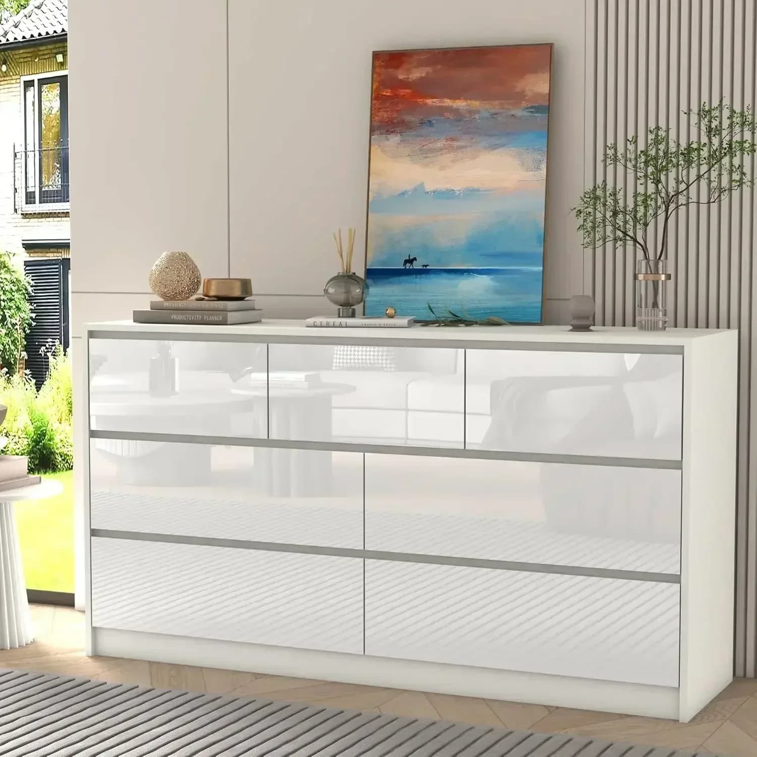 XMSJ-Sale Cassettiera Bianca Malm per Camera da Letto, Moderna Cassettiera Grande in Legno Senza Maniglie, per Camera da Letto, Ingresso, Corridoio