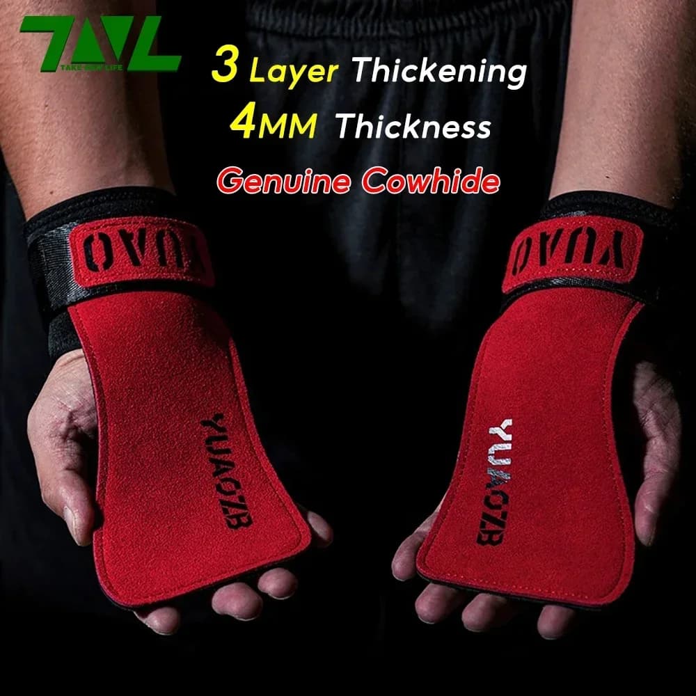 1 pair of fitness gloves in bovina leather straps anti-slip belt handles for lifting weights grips for lifting for gym heaving exercise