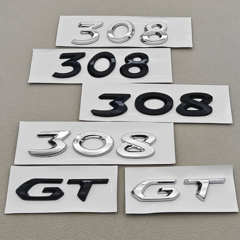 3D ABS Chrome Black Logo 308 GT Emblem Letters Sticker Car Rear Trunk Badge For Peugeot 308 GT SW Line GTI T9 T7 P5 Accessories