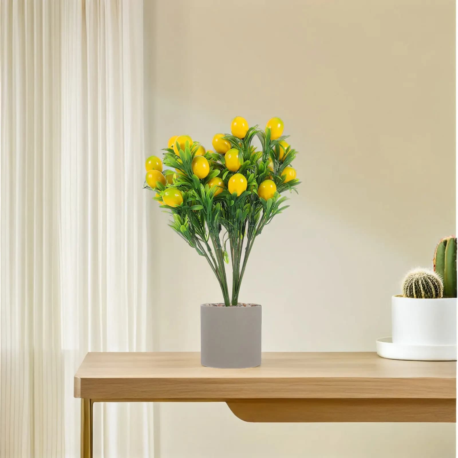 Artificial Lemon Potted Plant Faux Citrus Realistic Plastic Foam for Home Kitchen Office Bathroom Decor Tree Pot