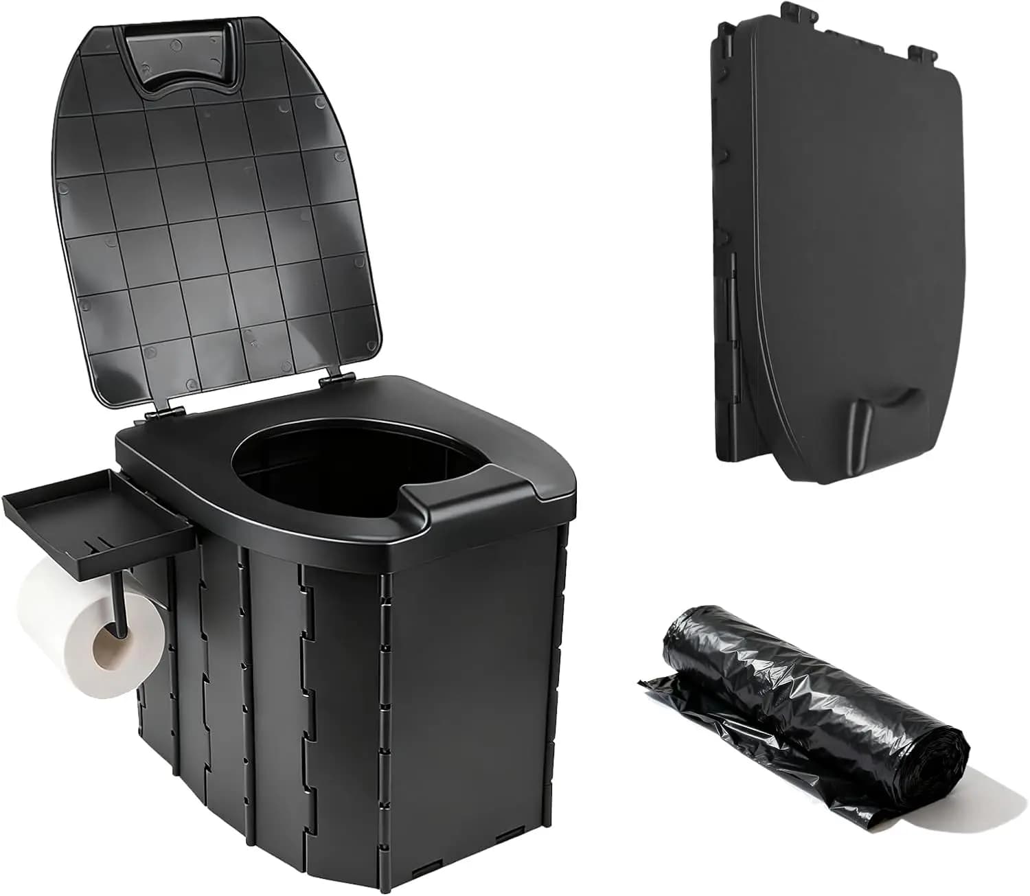 WC Portatile Pieghevole, Toilette da Viaggio con Sacchetti per Rifiuti, Porta Carta Igienica e Telefono Staccabile per Campeggio/Barca/Escursionismo/Furgone