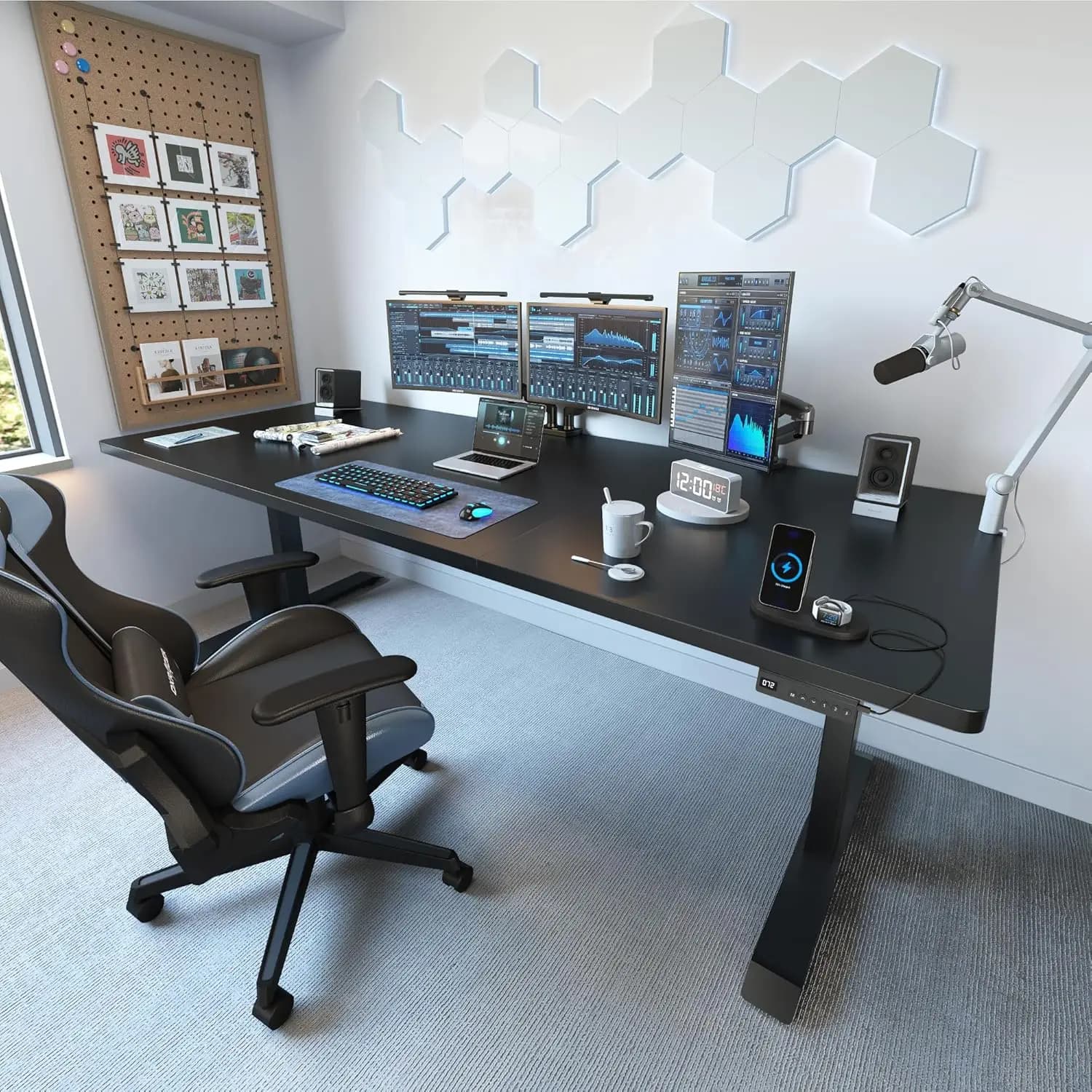 63 x 37 Inch Standing Desk with Integrated Dual-Beam, Cable Management, 3 Memory Height Adjustable Computer Desk, Customized