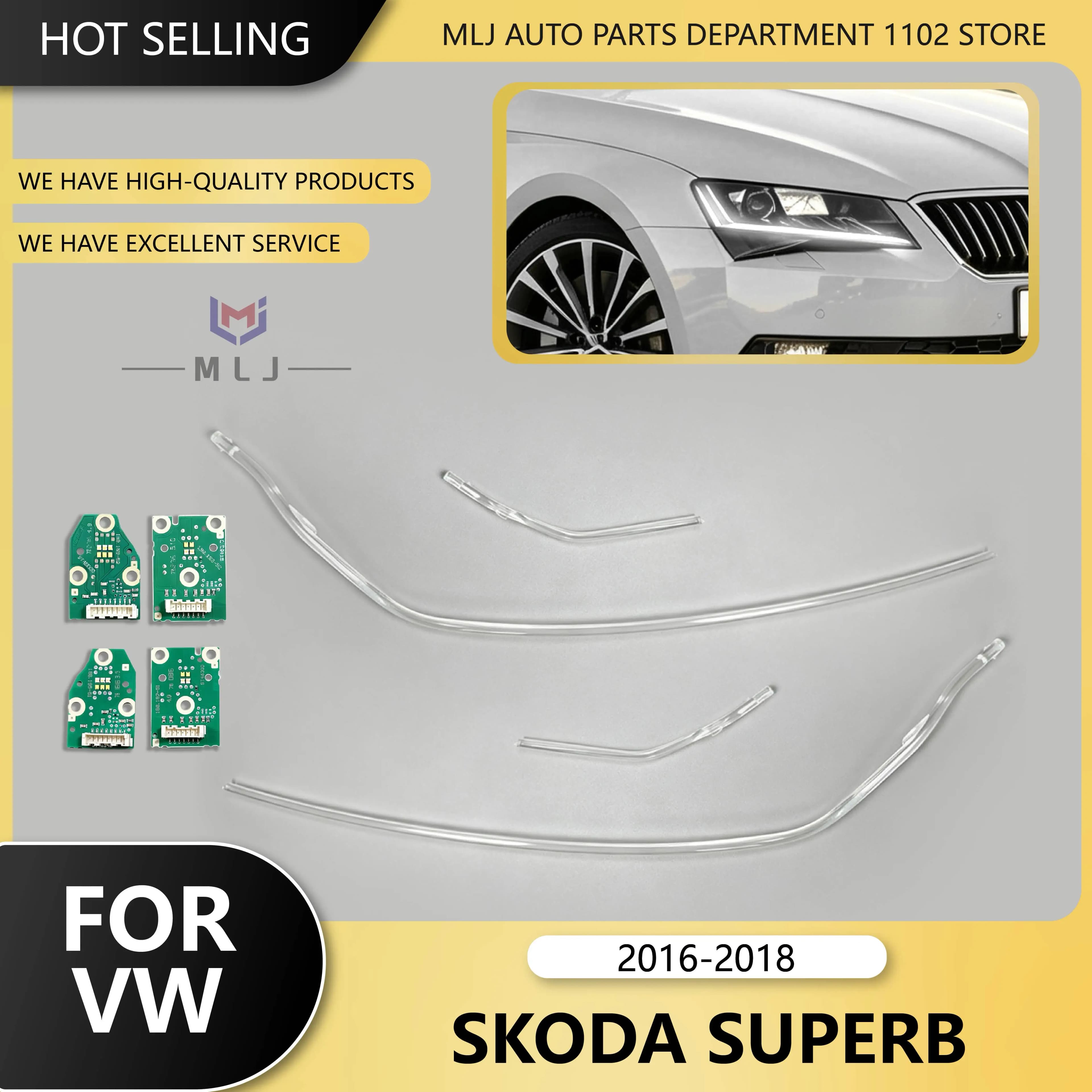 For VW Skoda Superb 2016 2017 2018 Headlight LED DRL Bar Acrylic Light Guide Tube Light Guide Strip Angel Eye Board DRL Chip
