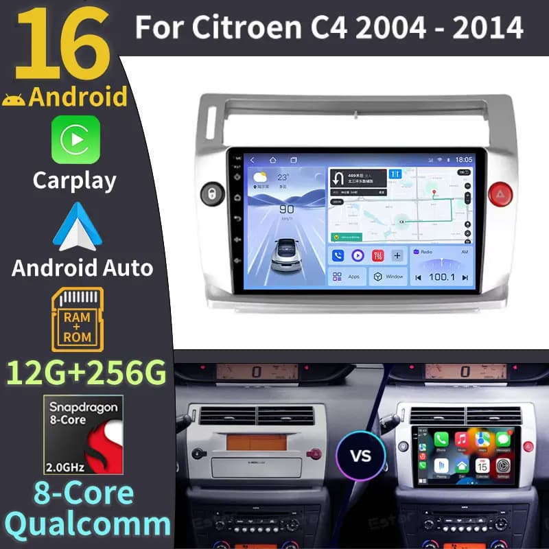 2 Din Android 16 Car Radio For Citroen C4 C-Triomphe Quatre 2004-2014 Multimedia Video Player GPS Carplay Auto Stereo Head Unit