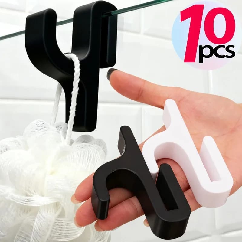 10/1PCS Heavy Duty Plastic Shower Door Hook for 6mm Glass Doors 3D Bathroom Hanger for Clothes Towel Bathrobes JJ0744