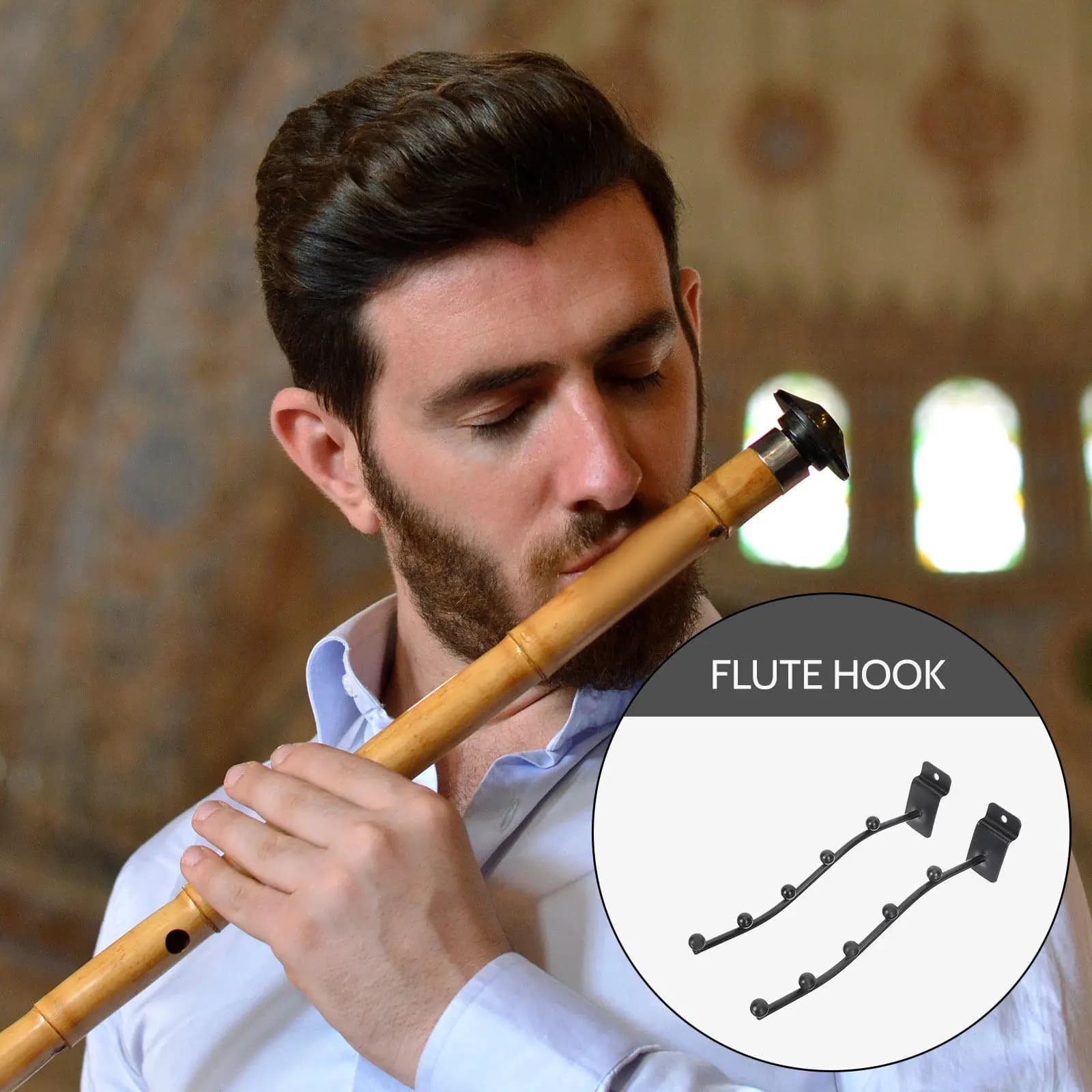 2 Pezzi Ganci in Ferro per Flauto, Supporti Durevoli per Strumenti, Appendi-flauto Facili da Installare, Elegante Espositore e Portaoggetti