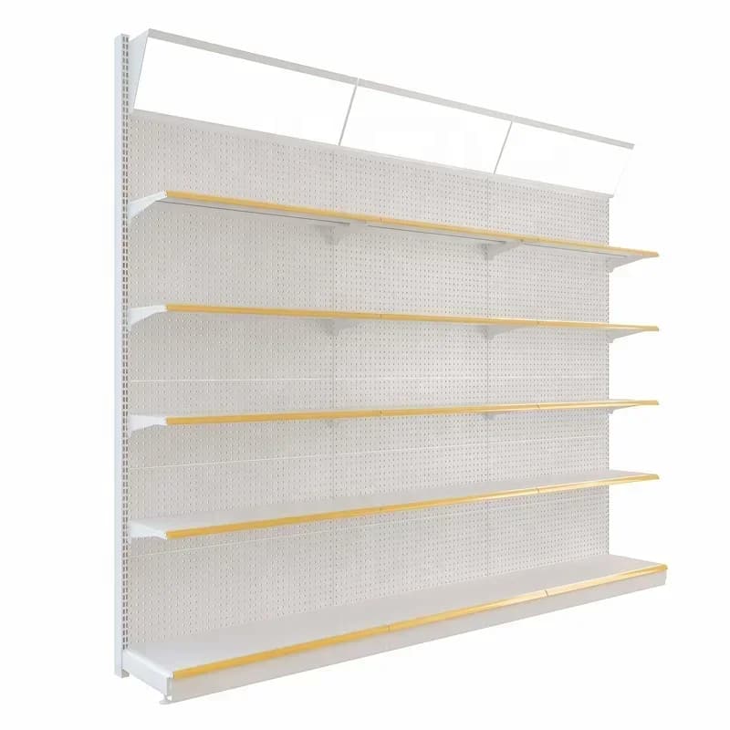Scaffalature per gondole Scaffali per supermercati Attrezzature metalliche per generi alimentari con porta etichette per cartellini del prezzo Espositore per scaffali