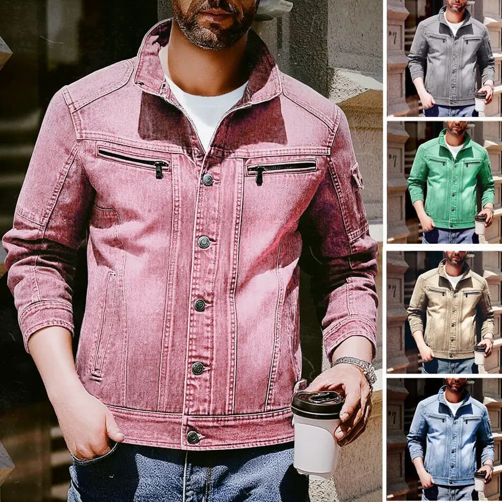 New Denim Men's Jacket Quality Cardigan Jacket Multi-pocket