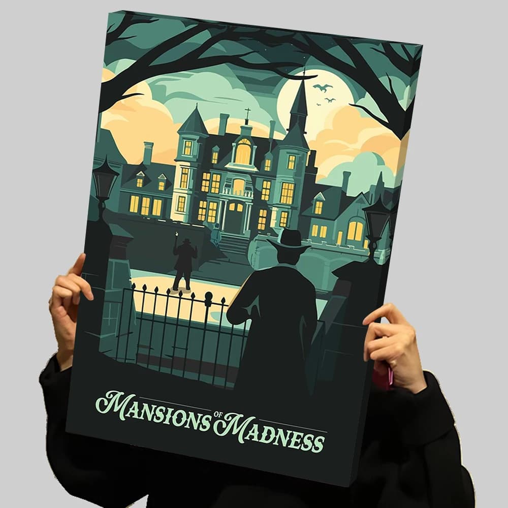 Mansions of Madness Gioco da tavolo Illustrazione ispirata Stampe horror di Halloween Poster Pittura su tela personalizzata Bacchetta da parete Deko