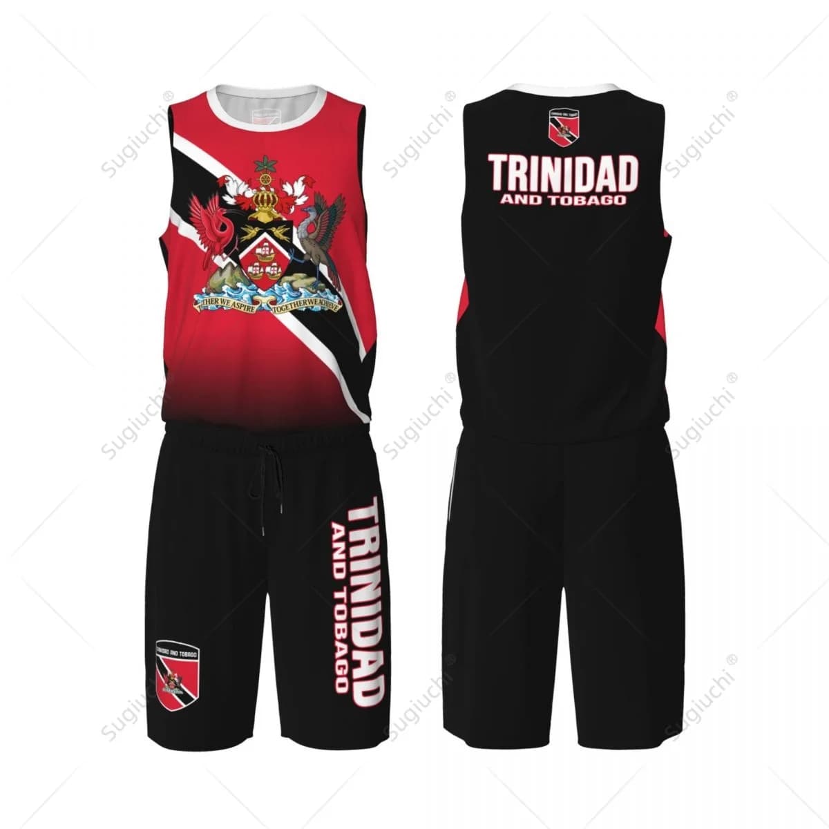 Maglia da basket da uomo con bandiera Trinidad e Tobago, set camicia e pantaloni in rete, senza maniche, esclusivo squadra, nome personalizzato, Nunber, unisex