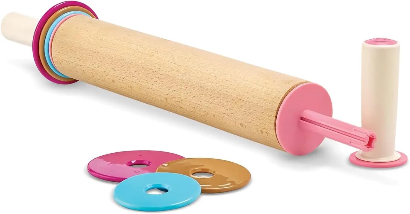 Mattarello Regolabile in Legno di Faggio con Anelli per Regolare lo Spessore per una Pasta Perfetta