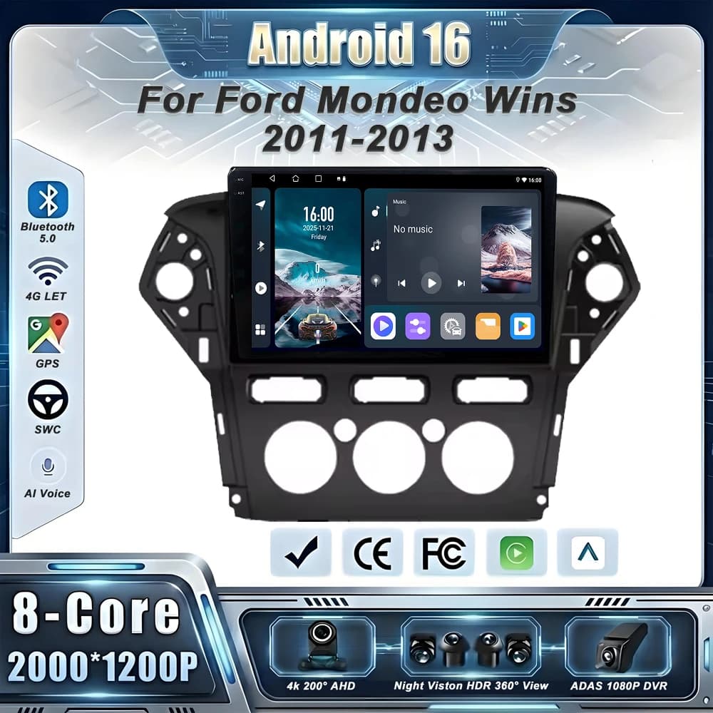 Car GPS Android 16 Auto Radio For Ford Mondeo 4 mk4 2011-2013 Stereo Head Unit No 2din DVD QLED Screen Dash Cam 5G BT GPS Screen