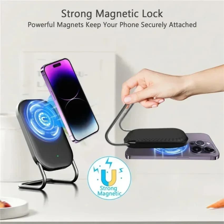 Magnetic Wireless Charger Desktop Stand Rapid Charging Strong Magnet Vertical Dock Universal Phone Holder for Home Office Use