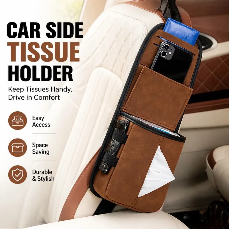 Organizer universale per sedile auto in pelle con porta fazzoletti, porta telefono e porta carte, accessori per interni auto