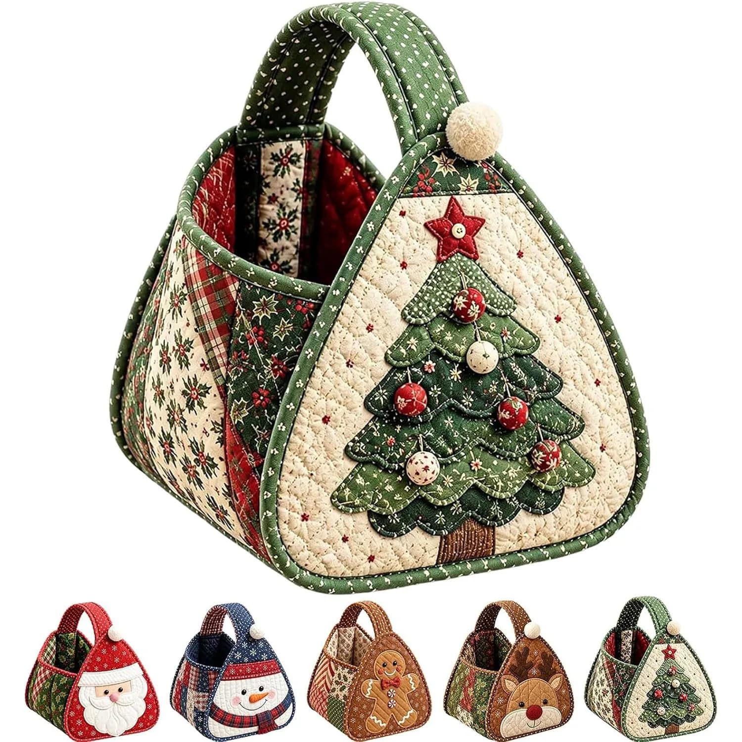 New Christmas Quilted Basket DIY Sewing Kit Santa Snowman Reindeer Xmas Gift Storage Basket Handmade Craft Set for Holiday Decor
