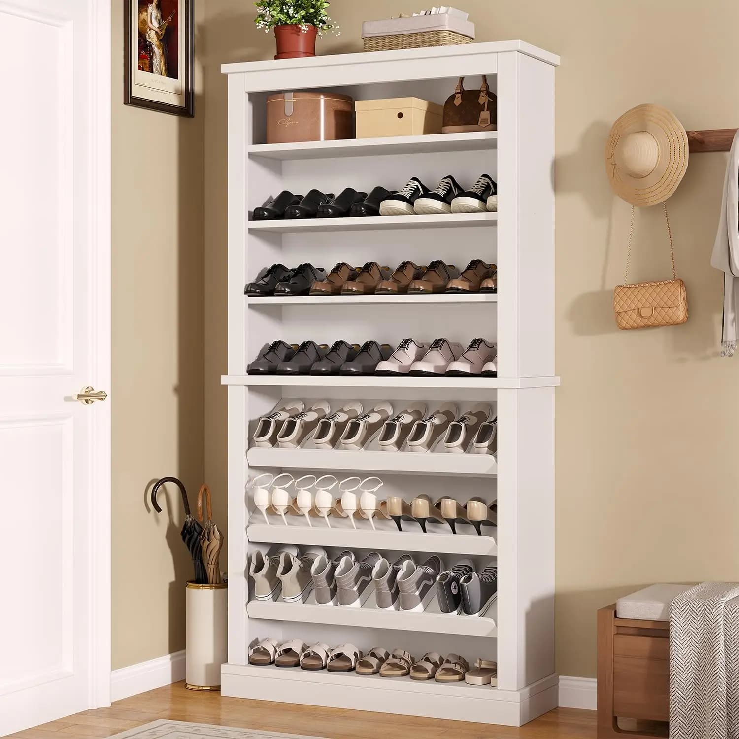 71in Shoe Cabinet 9-Tier 40-45 Pairs, Adjustable Shelves Heavy Duty Open Storage Organizer Entryway, Customized