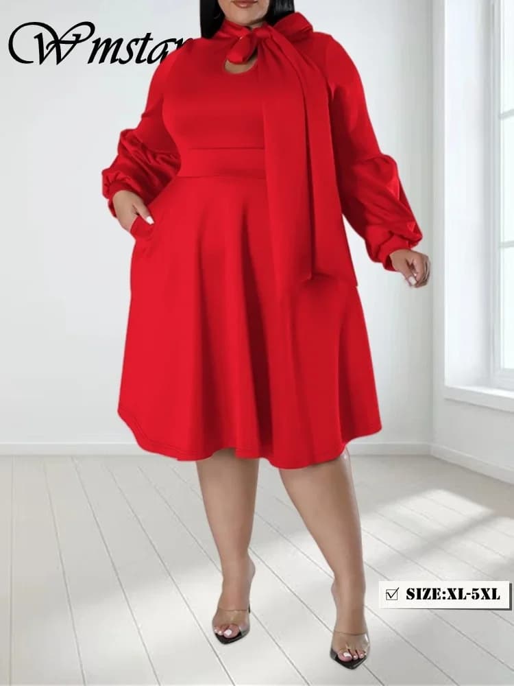 Wmstar Abiti taglie forti per donna Elegante signora Allentato Sexy Bottone nero Manica lunga Abito da fasciatura per feste Dropshipping all'ingrosso