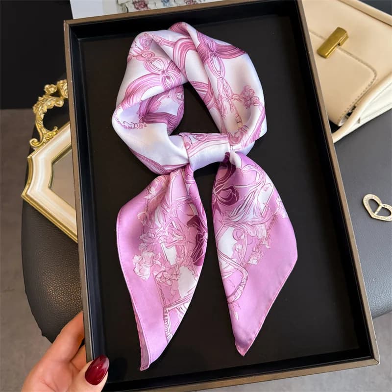 Luxury Chain Silk Scarf 70cm Square Shawl for Women Satin Fashion Kerchief Neckerchief Female Hair Bands Ribbon Headband Bandana