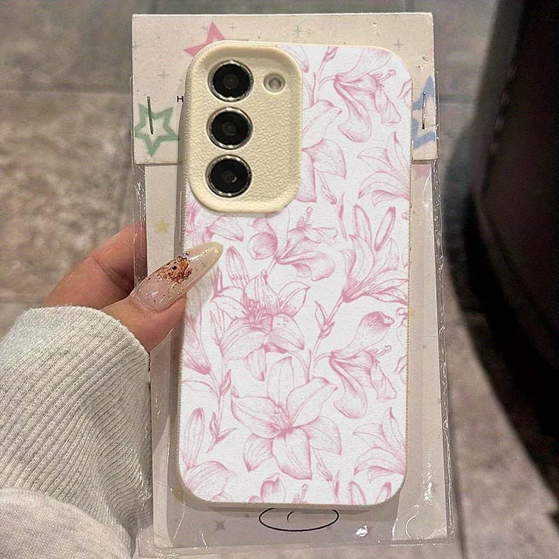 Elegant Pink Lily Pattern Phone Case For Samsung Galaxy S26 S25 Ultra S24 FE S23 Plus S22 A16 A56 A25 A54 A55 A53 A37 A57 Cover