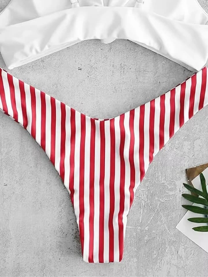 2026 New All Season Backless Bikinis 2 Piece Set Sexy Stripe Vacation Brazil Bikini Women Split Swimsuit Beach Bikini
