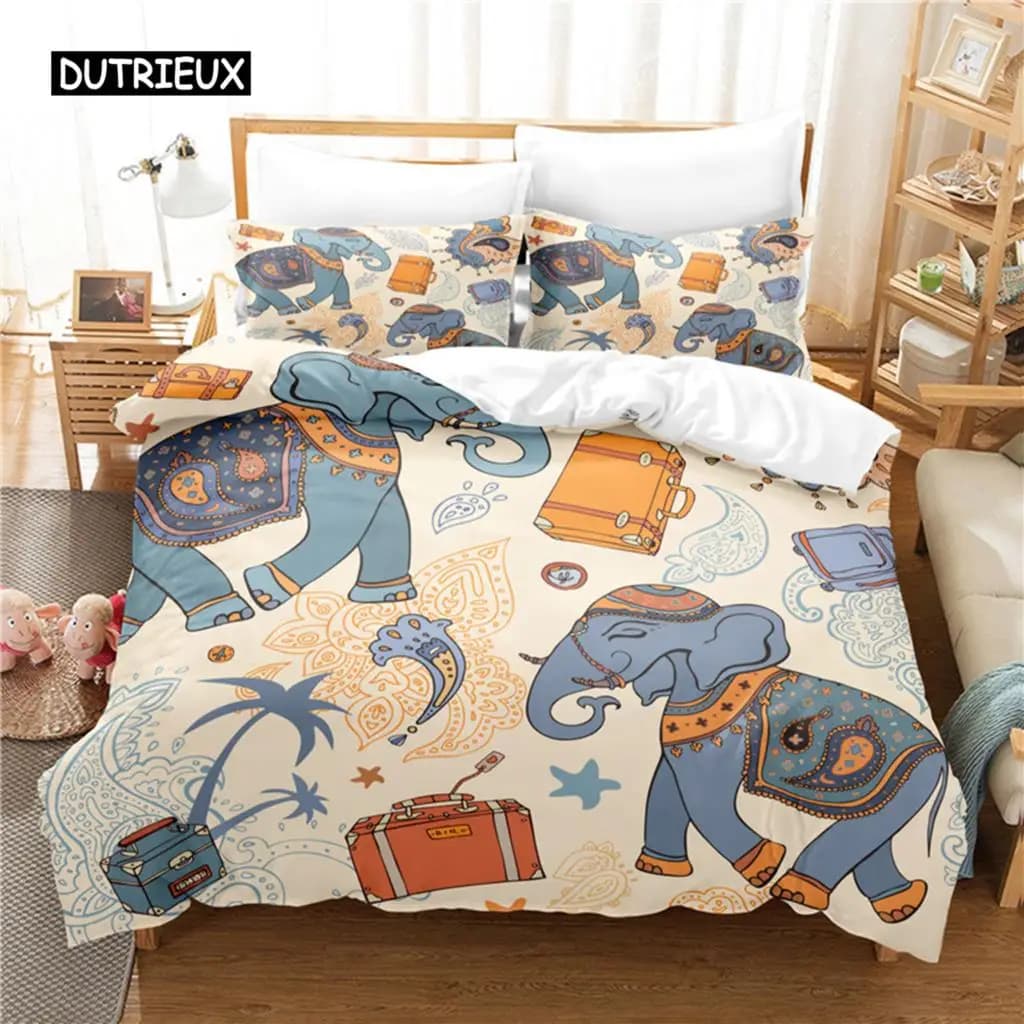 Set di Biancheria da Letto con Motivo Elefante, Copripiumino 3D, Set di Lenzuola con Stampa Digitale, Misura Queen, Design alla Moda