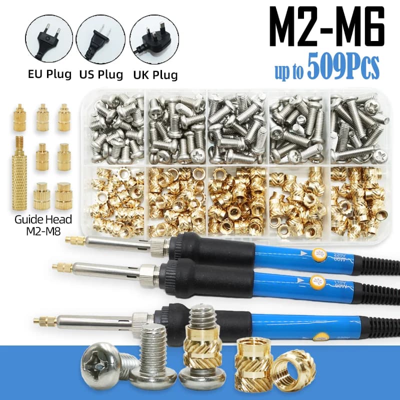 Set di calore Filettatura Inserto in ottone Dado e bullone M2 M3 M4 Punta per saldatore Dado di inserimento in rame Kit di viti per macchina Inserti Stampante 3D