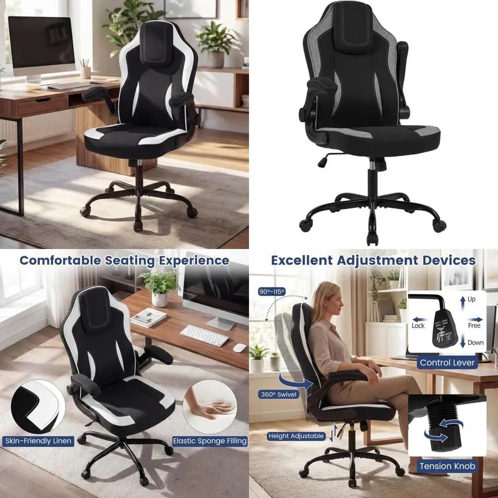 Sedia Girevole Ergonomica Regolabile con Braccioli Ribaltabili per Ufficio e Gaming - Bianco/Nero