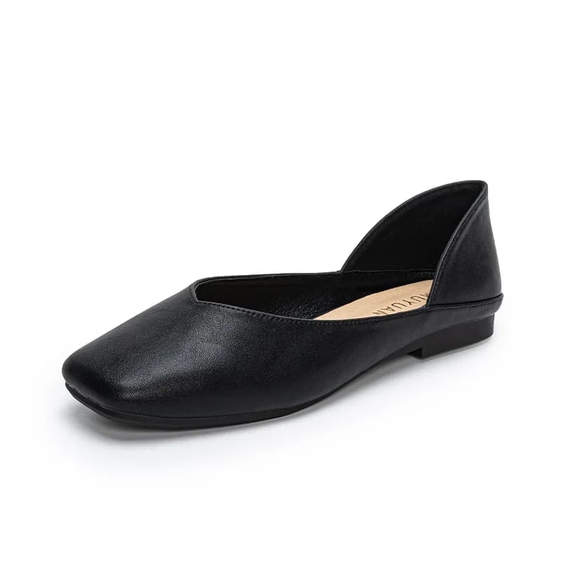 Scarpe basse da donna con punta quadrata in pelle patchwork, slip-on comode, mocassini a bocca bassa, scarpe da lavoro da donna