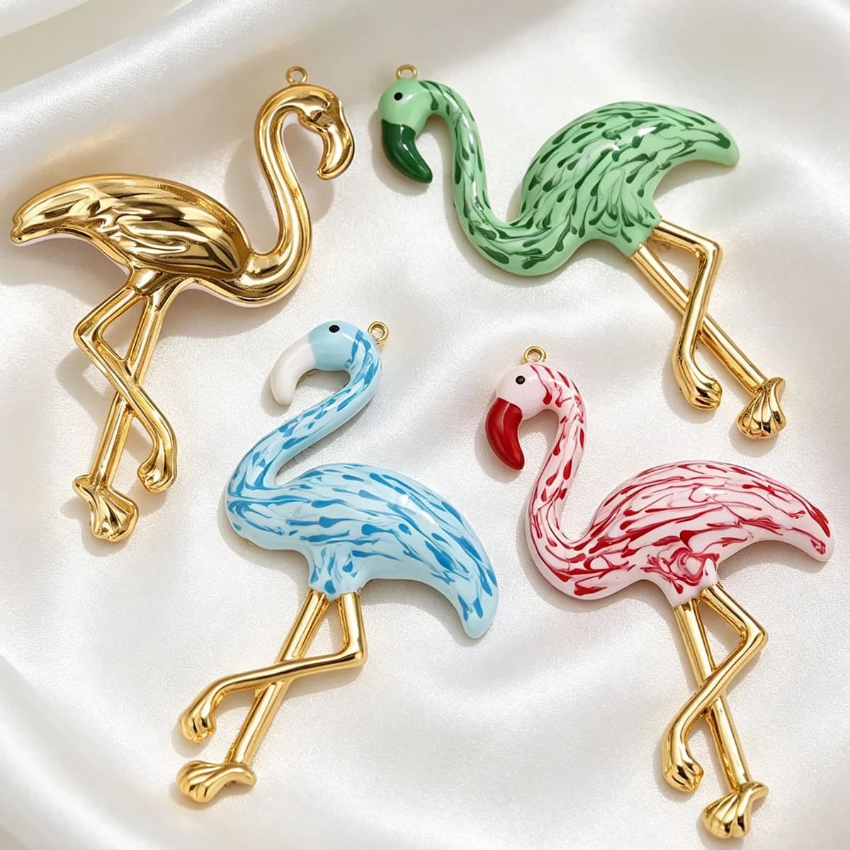 1pcs Boho Enamel Flamingo Pendant 18k Stainless Steel Big Animals Charms DIY Necklaces Earrings Jewelry Findings Wholesale Bulk