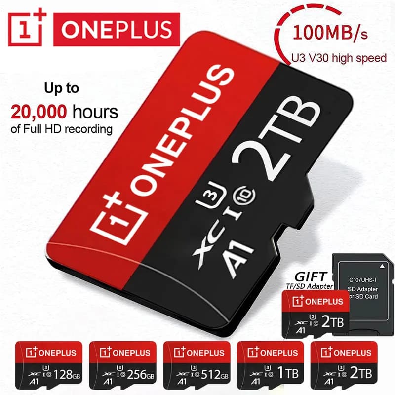 OnePlus 2TB High-Speed V30 A2 4K SD Card 512GB 256GB 128GB Memory Card Micro TF SD Adapter for Smartphone/Tablet/PC Cross-Use