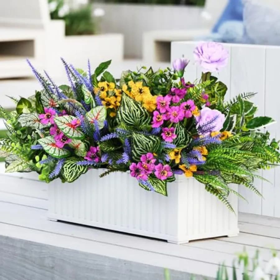 22 Pieces of Fin Plant Stems, Artificial Lavender Flowers UV Resistant, Green Cespugli and Arbusti Finti for Interior and Exterior