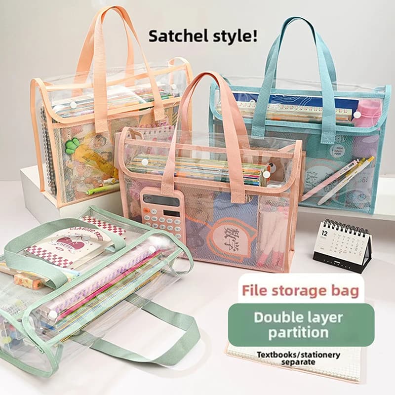 Una cartella portatile impermeabile trasparente portatile di grande capacità, borsa per riporre file espandibile, borsa per file autoadesiva in PVC