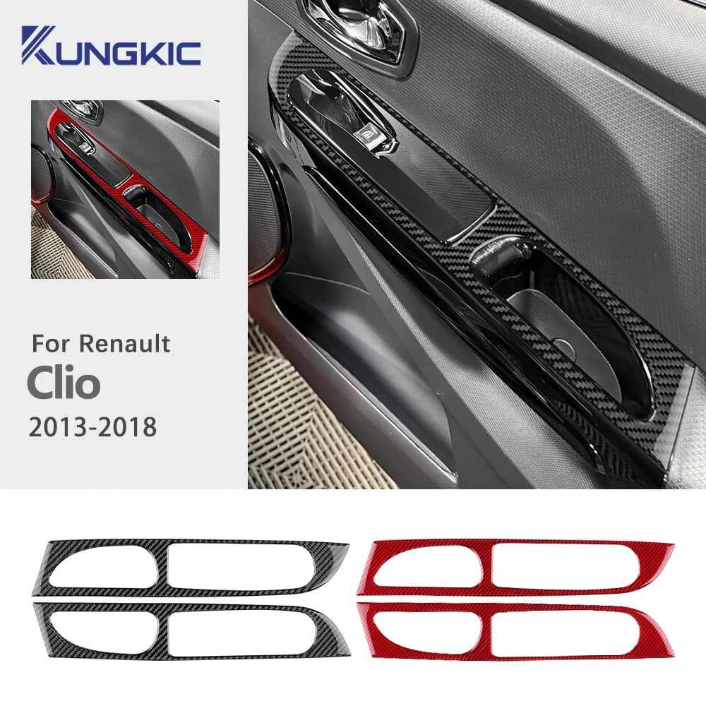 Reale Morbida Fibra di Carbonio Adesivo Per Renault Clio 4 Mk4 IV 2013 2014 2015 2016 2017 2018 LHD RHD Auto Finestra Anteriore Pulsante Interno Esterno Trim