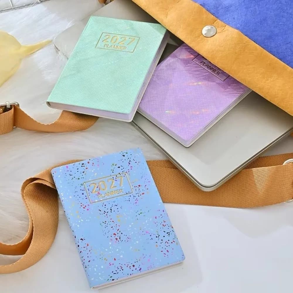 Notebook Leather Cover 2027 Agenda Book 64 Sheets Schedule English Plan Book Compact Glitter Pocket Planner Personal Time