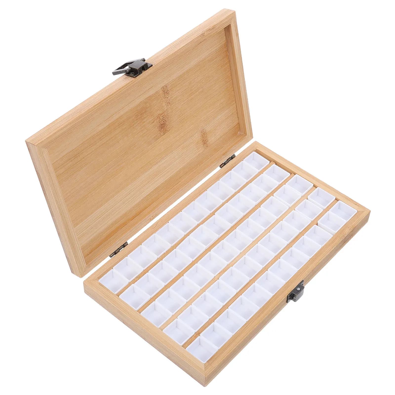 Acrylic Portable Organizer Grid Bamboo Watercolor Palette Paint Storage Box Compact Travel Half Pan Gouache Artists