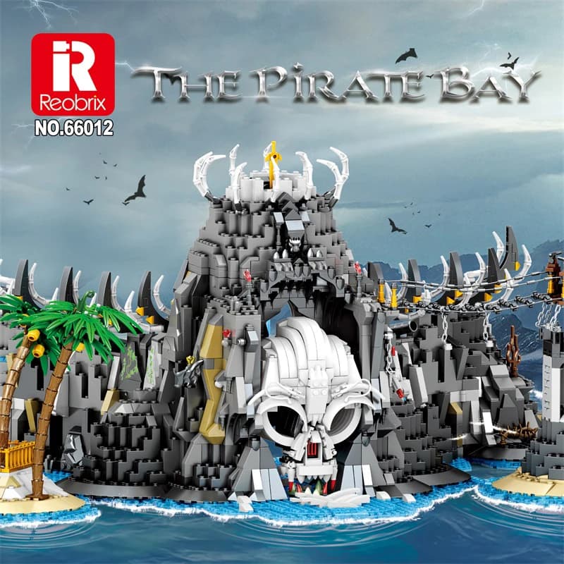 Reobrix Set di blocchi da costruzione dell'isola dei teschi della Baia dei pirati - Scena della scula del tesoro fantasy scuro, decorazione avanzata del modello di puzzle per adulti