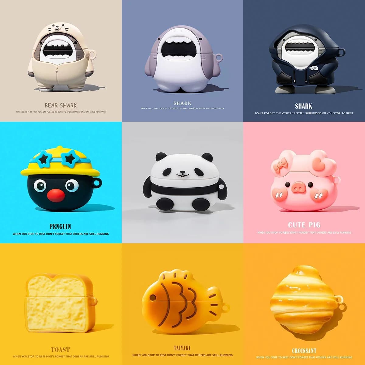 Double Dog Shark Case with Pork Head for Apple AirPods 1 2 3 Pro 4 Silicone Head Protective Custody AirPods4